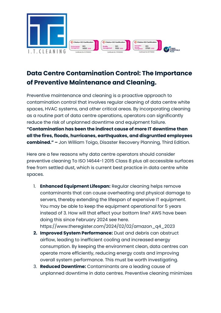 Data Hall Contamination.